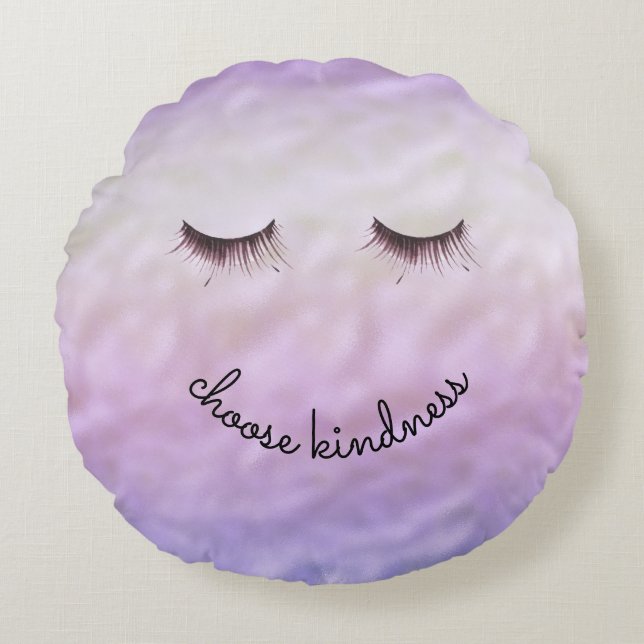Paarse roze ombre Black Eyelashes Kindness Rond Kussen (Voorkant)