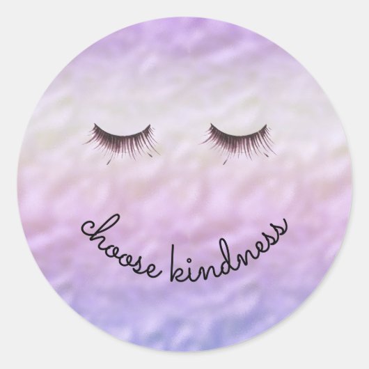 Paarse roze ombre Black Eyelashes Kindness Ronde Sticker (Voorkant)