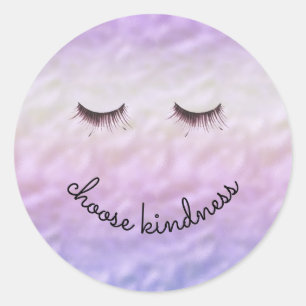 Paarse roze ombre Black Eyelashes Kindness Ronde Sticker