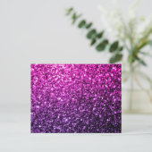 Paarse roze ombre faux glitter briefkaart (Staand voorkant)
