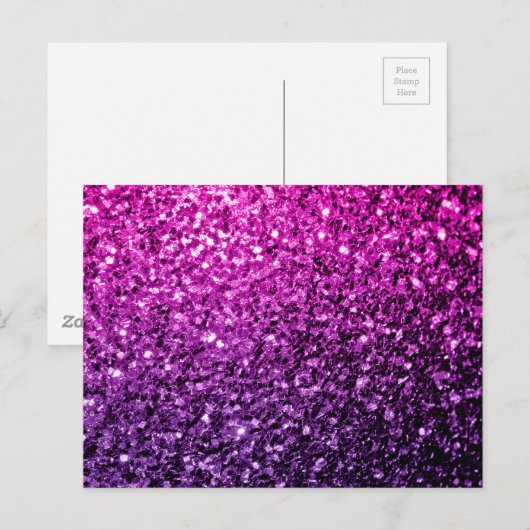Paarse roze ombre faux glitter briefkaart (Voorkant / Achterkant)