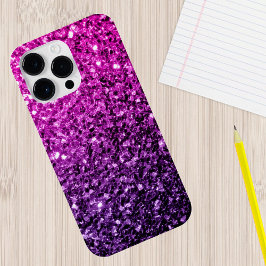 Paarse roze ombre faux glitter Case-Mate iPhone case
