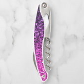 Paarse roze ombre faux glitter fonkelt Monogram Kurkentrekker (Achterkant)