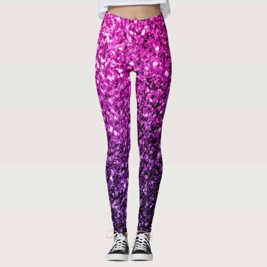 Paarse roze ombre faux glitter leggings (Voorkant)