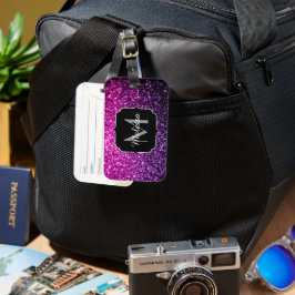 Paarse roze ombre faux glitter sparvers Monogram Bagagelabel