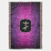 Paarse roze ombre faux glitter sparvers Monogram Deken (Voorkant Verticaal)