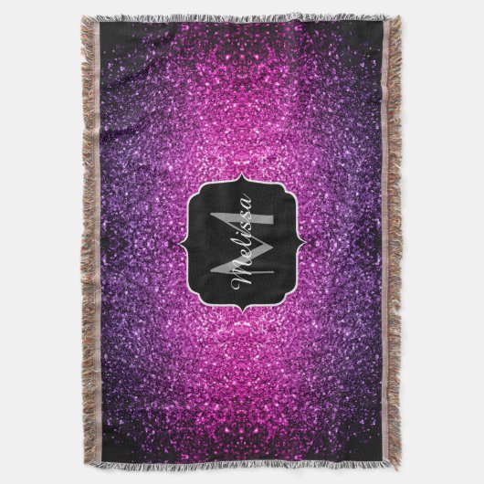 Paarse roze ombre faux glitter sparvers Monogram Deken (Voorkant Verticaal)