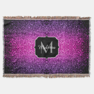 Paarse roze ombre faux glitter sparvers Monogram Deken