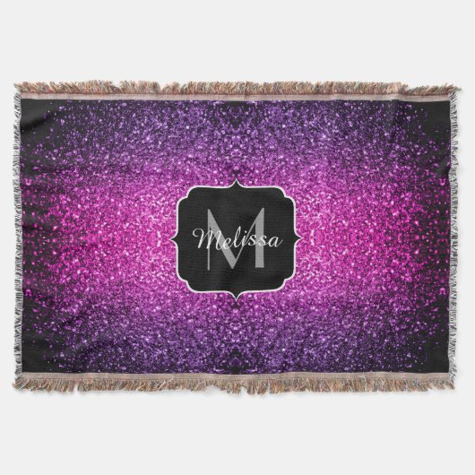 Paarse roze ombre faux glitter sparvers Monogram Deken (Voorkant)