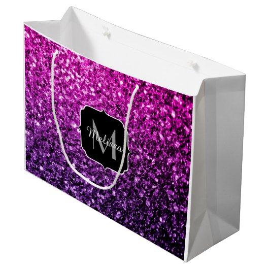 Paarse roze ombre faux glitter sparvers Monogram Groot Cadeauzakje (Voorkant Gekanteld)