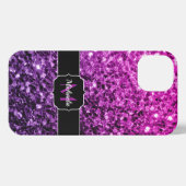 Paarse roze ombre faux glitter sparvers Monogram iPhone Hoesje (Achterkant horizontaal)