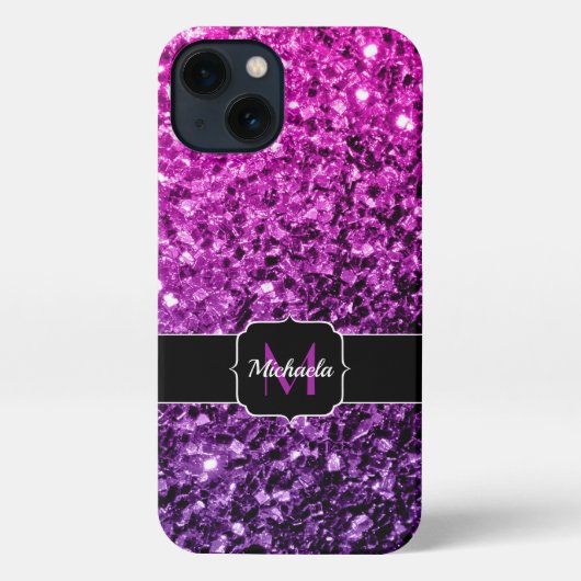 Paarse roze ombre faux glitter sparvers Monogram iPhone Hoesje (Achterkant)