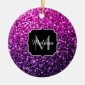 Paarse roze ombre faux glitter sparvers Monogram Keramisch Ornament (Voorkant)
