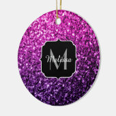 Paarse roze ombre faux glitter sparvers Monogram Keramisch Ornament (Links)