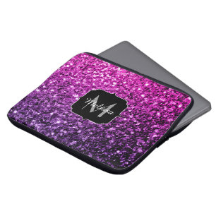 Paarse roze ombre faux glitter sparvers Monogram Laptop Sleeve