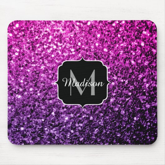 Paarse roze ombre faux glitter sparvers Monogram Muismat (Voorkant)