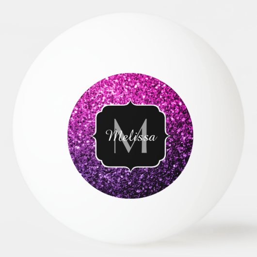 Paarse roze ombre faux glitter sparvers Monogram Pingpongbal (Voorkant)