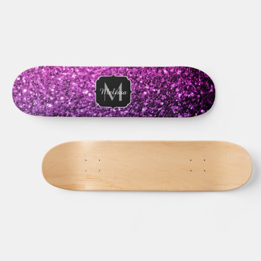 Paarse roze ombre faux glitter sparvers Monogram Skateboard (Horizontaal)