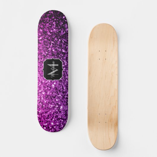 Paarse roze ombre faux glitter sparvers Monogram Skateboard (Voorkant)