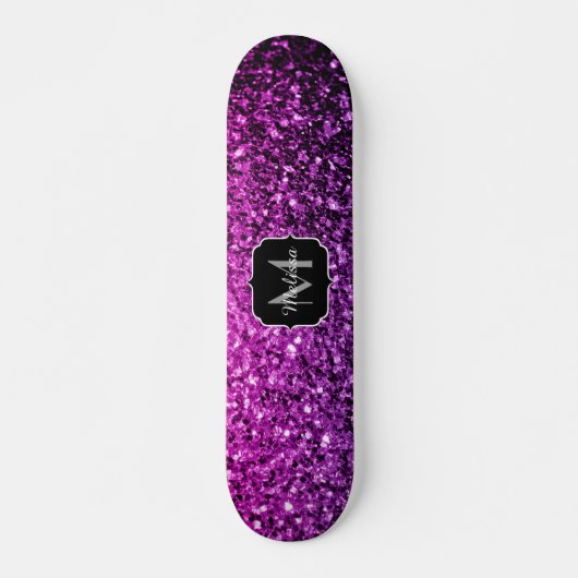 Paarse roze ombre faux glitter sparvers Monogram Skateboard (Voorkant)