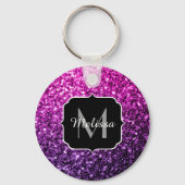 Paarse roze ombre faux glitter sparvers Monogram Sleutelhanger (Voorkant)
