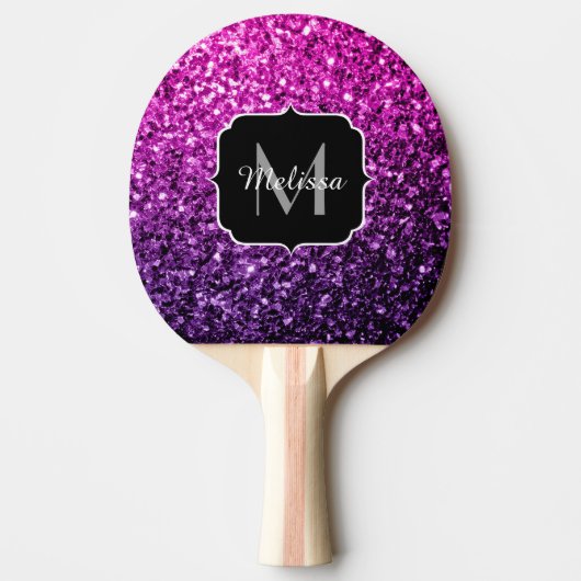 Paarse roze ombre faux glitter sparvers Monogram Tafeltennisbatje (Voorkant)