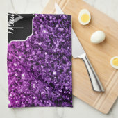 Paarse roze ombre faux glitter sparvers Monogram Theedoek (Quarter Fold)