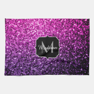 Paarse roze ombre faux glitter sparvers Monogram Theedoek