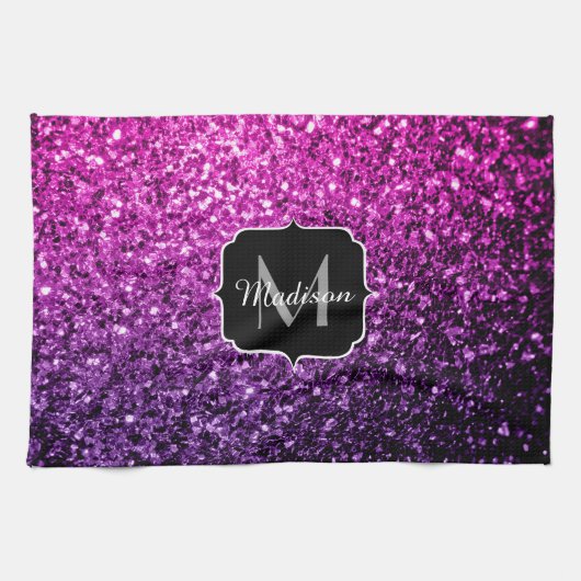 Paarse roze ombre faux glitter sparvers Monogram Theedoek (Horizontaal)