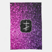 Paarse roze ombre faux glitter sparvers Monogram Theedoek (Verticaal)
