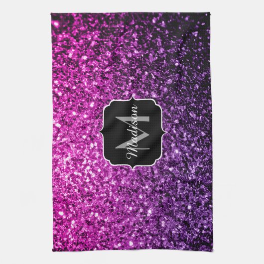Paarse roze ombre faux glitter sparvers Monogram Theedoek (Verticaal)