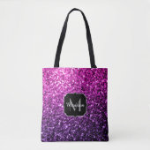 Paarse roze ombre faux glitter sparvers Monogram Tote Bag (Voorkant)