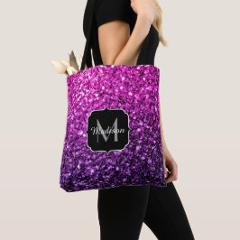 Paarse roze ombre faux glitter sparvers Monogram Tote Bag