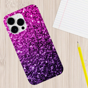 Paarse Roze Ombre faux glitter sprankelt bling iPhone 15 Pro Case