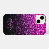Paarse roze ombre faux sparkles Monogram iPhone Hoesje (Achterkant horizontaal)