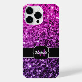 Paarse roze ombre faux sparkles Monogram iPhone 14 Pro Max Hoesje