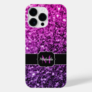 Paarse roze ombre faux sparkles Monogram iPhone 14 Pro Max Hoesje