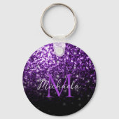 Paarse roze ombre faux sparkles Monogram Sleutelhanger (Achterkant)