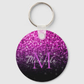 Paarse roze ombre faux sparkles Monogram Sleutelhanger (Voorkant)