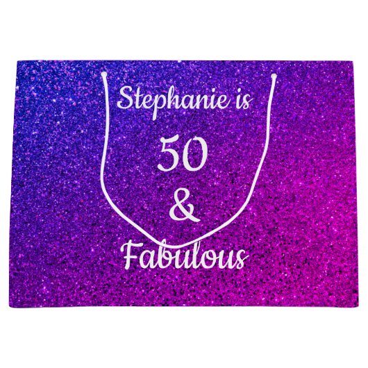 Paarse roze ombre glitter 50 en verbluffende verja groot cadeauzakje (Voorkant)