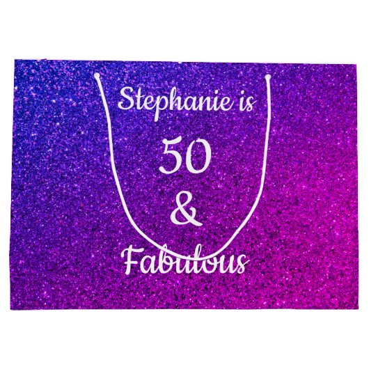 Paarse roze ombre glitter 50 en verbluffende verja groot cadeauzakje (Achterkant)