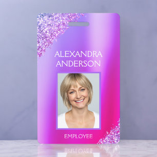 Paarse Roze Ombre Glitter Kantoor Zakelijk Badge