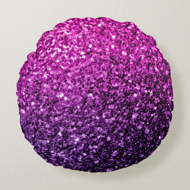 Paarse roze ombre glitter rond kussen (Voorkant)
