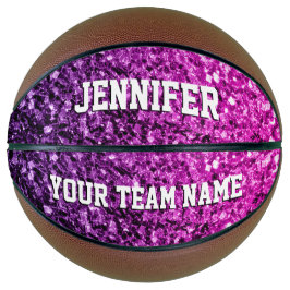 Paarse roze ombre glitter schittert Jouw naam Team Basketbal