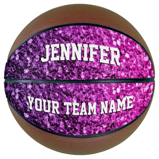 Paarse roze ombre glitter schittert Jouw naam Team Basketbal (Voorkant)