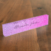 Paarse Roze Ombre Glitter Sparkle Girly Modern Naambordje (Zijkant)