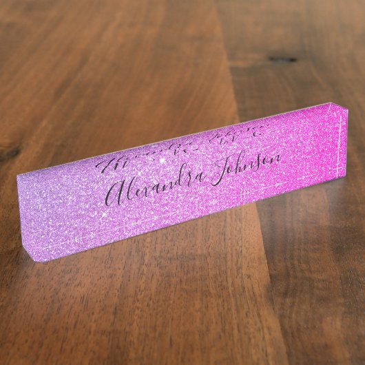 Paarse Roze Ombre Glitter Sparkle Girly Modern Naambordje (Zijkant)