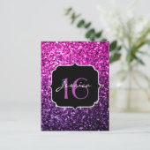 Paarse roze ombre glitter sparkles Sweet 16 Briefkaart (Staand voorkant)