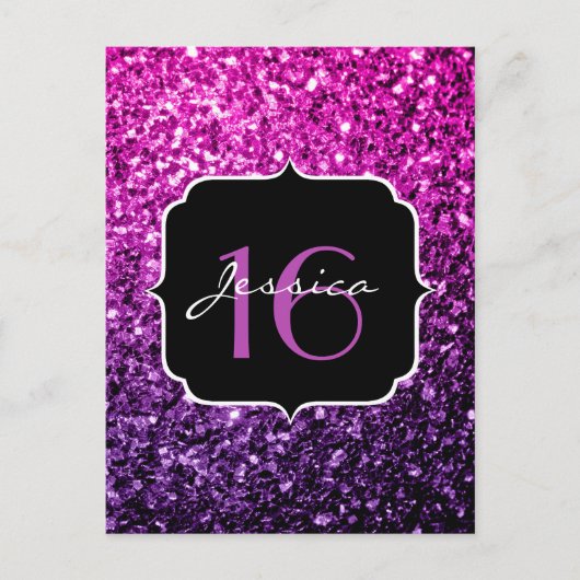 Paarse roze ombre glitter sparkles Sweet 16 Briefkaart (Voorkant)