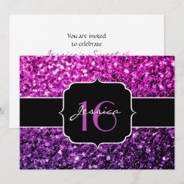 Paarse roze ombre glitter sparkles Sweet 16 Invite Kaart